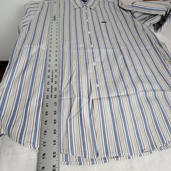 Faconnable Mens Classic Striped Button-Down Long Sleeve Shirt XL White Blue - Picture 6 of 6
